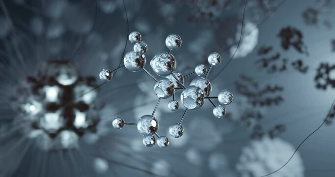 Choline rotating 3d molecule, molecular structure of vitamin b4, seamless video
