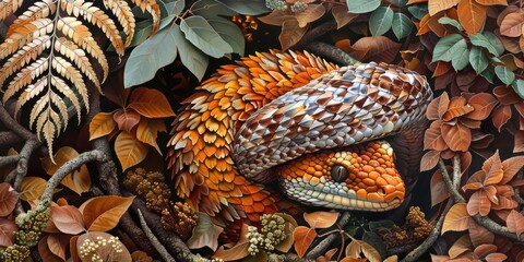 Common Death Adder hidden among vegetation