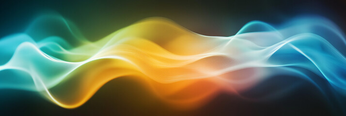 Obraz premium A sleek composition of smooth, flowing light beams in gradient colors of blue, green, and orange, with a glowing and futuristic effect