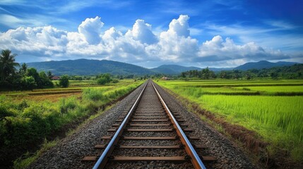 Fototapeta premium Peaceful Railway Tracks Through Scenic Green Landscape