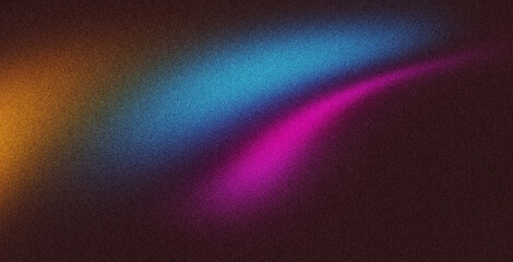 Dark blue purple black abstract grainy background, glowing vibrant color gradient shape, noise...
