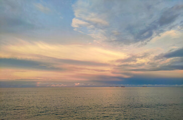 Fototapeta premium panoramic view from the Annaba coast under beautiful colorful sky at sunset. Algeria