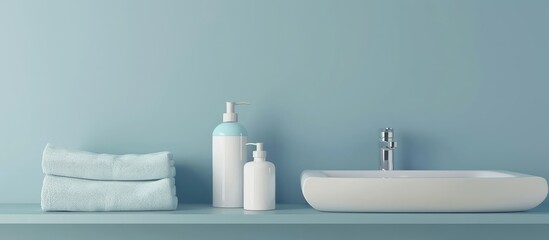 Fototapeta premium Hygiene toiletries Introducing a soap dispenser product. Copy space image. Place for adding text and design