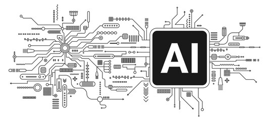 Artificial intelligence chip processor. AI technology background. Artificial intelligence banner. Contemporary science, electronic and digital concept