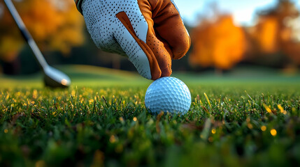 Golf Ball on Green Grass in the Evening Light