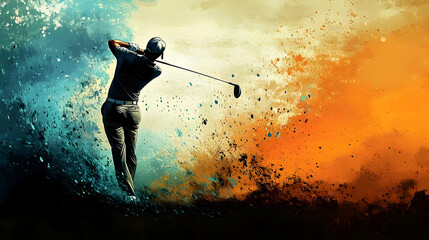 Golfer Swinging with Power and Precision in a Dramatic Setting