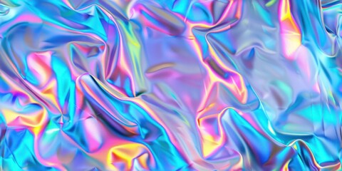 Fototapeta premium abstract holographic foil iridescent texture top view crumpled sheet