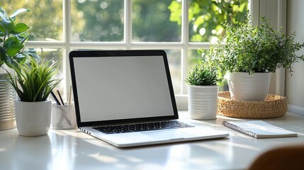 minimalist home workspace with plants, minimal home office with plants, clean minimal home office with plants, bright minimal home office with plants, peaceful remote work setup 