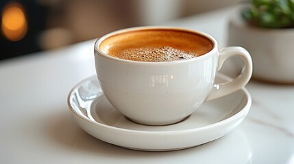 Fototapeta premium Freshly Brewed Espresso in a Clean White Kitchen