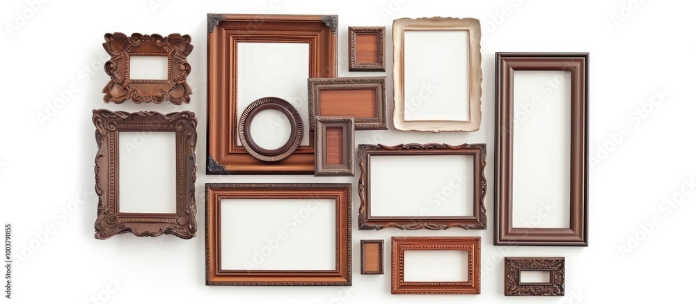 Poster a collection of retro picture frames on a white background. copy space image. place for adding text 