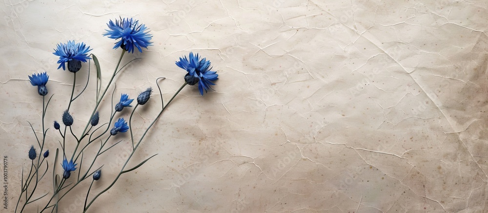 Poster textured vintage paper backdrop with cornflower. copy space image. place for adding text and design