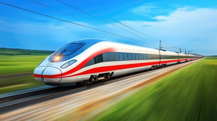 Naklejka premium High-Speed Train in Motion Through Scenic Landscape
