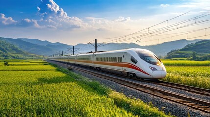 Fototapeta premium High-Speed Train Traveling Through Scenic Landscape