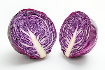 Fototapeta premium A perfectly halved red cabbage showcasing vibrant purple layers and crisp texture