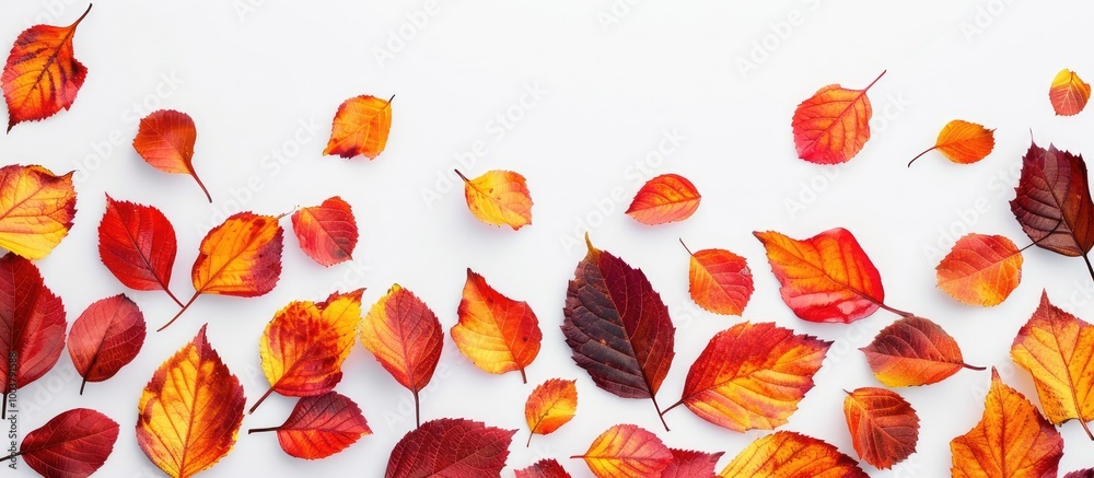Canvas Prints flat lay of autumn leaves arranged on a white background top view with copyspace isolated vibrant fa