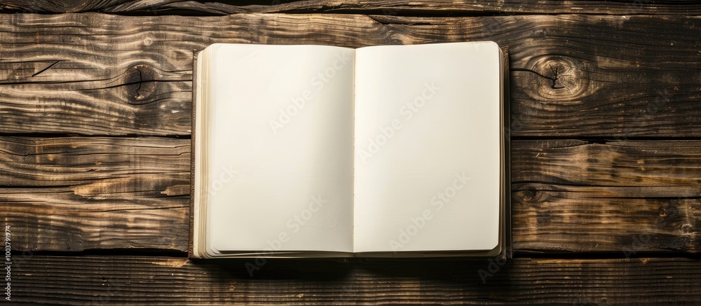 Poster image for business open notebook blank notebook lying flat on wooden background. copy space image. p