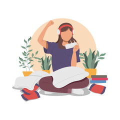 girl playing game flat design illustration © No9