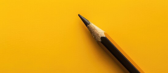 Pencil viewed from above on a yellow background. Copy space image. Place for adding text and design