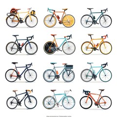 Vibrant Icon Set of Diverse Bicycle Types on White Background