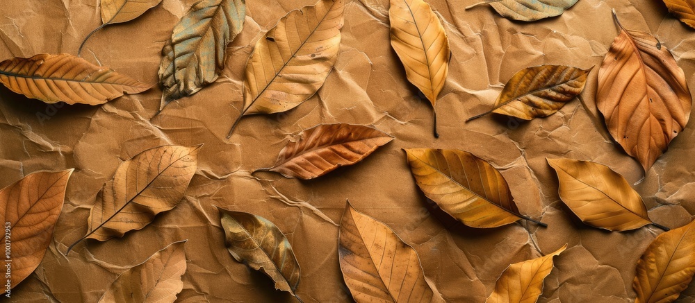 Poster arrange dried leaves on cardboard for a background image. copy space image. place for adding text an