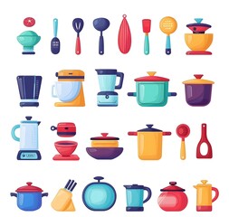 Vibrant Collection of Modern Kitchen Utensils Isolated on White Background