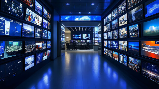 Wall of Screens Displaying Various Scenes and Images