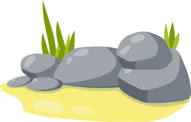 Gray Cobblestones With Moss And Grass