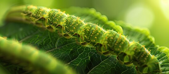 Naklejka premium Rice leaf folder larvae adapt to high temperatures through multi generational heat selection shown in a copy space image
