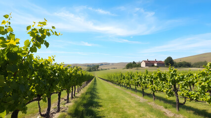 Naklejka premium Serene Vineyard Landscape Under a Clear Blue Sky