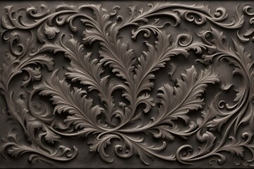 Elaborate vine and floral motifs engraved into an oxidized iron surface, Ai Generated