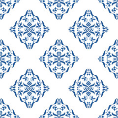 luxury seamless pattern of blue floral square motif