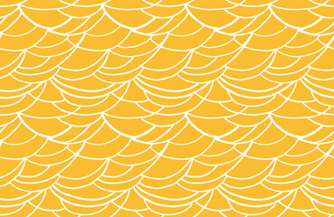 Plain texture with curved wavy lines seamless pattern. Abstract organic shapes printing on a yellow background. Vector hand drawn sketch doodle. Contemporary minimalist ornament.