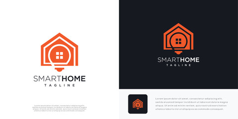 Smart home logo design vector illustration. Home and light bulb logo icon.