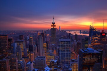 Naklejka premium Stunning New York City Skyline At Sunset