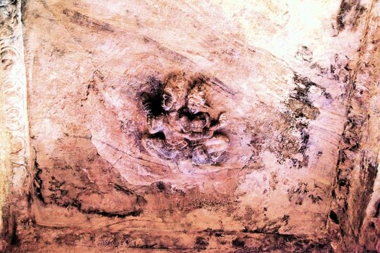 Shiva Parvati relief sculpture, Rock cut cave temple, Badami, Bagalkot, Karnataka, India