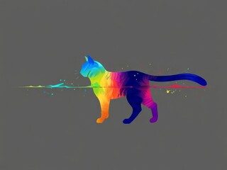 Obraz premium Black Cat Silhouette with Rainbow Brushstrokes
