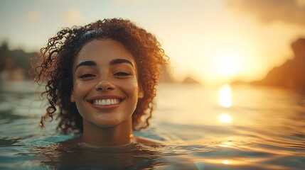 Joyful Worker Enjoying a Swim in Clear Ocean Water