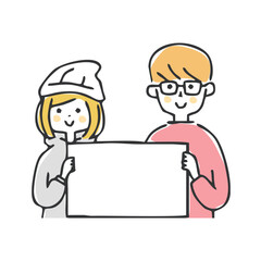 メッセージボートを持つ若い男女