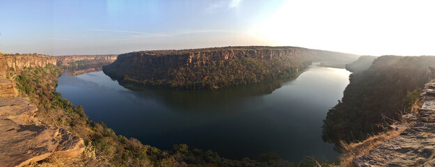 Sunlit River Bend Panorama