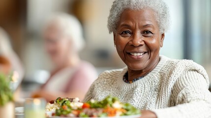 Joyful Elderly Person Enjoying a Meal in Nursing Home