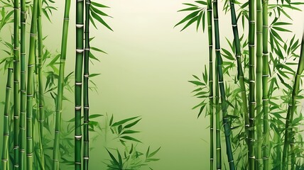 Naklejka premium Green bamboo frame with stems and leaves on white