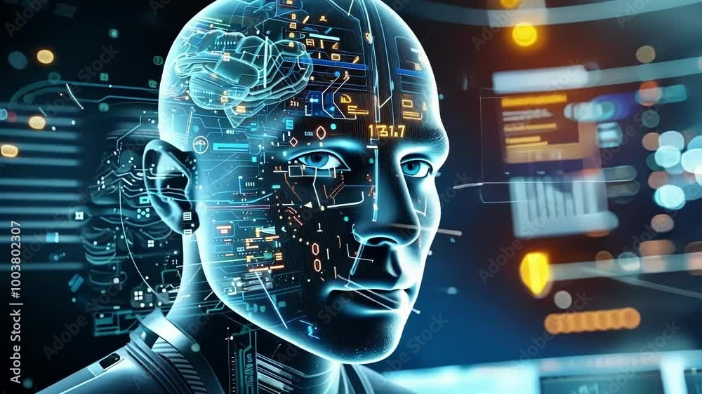 Poster artificial intelligence is being enhanced with a brain computer interface showing its functionality 