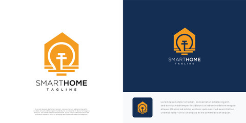 Smart home logo design vector illustration. Home and light bulb logo icon.