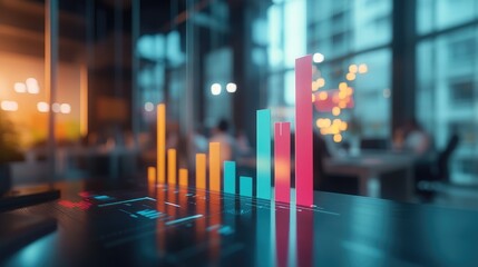 Colorful Bar Graphs on a Digital Screen in Office
