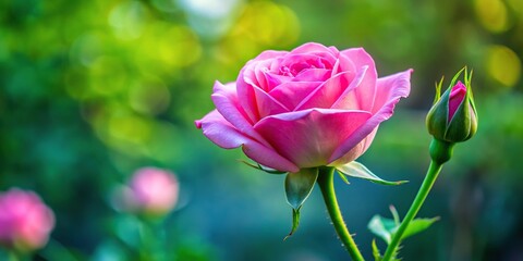 Long shot of pink rose bud