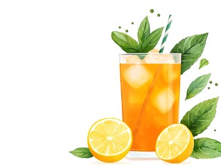 Fototapeta premium Refreshing iced tea with lemon slices and mint leaves, perfect for summer enjoyment.