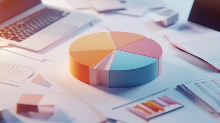 Colorful Pie Chart on Office Desk with Papers