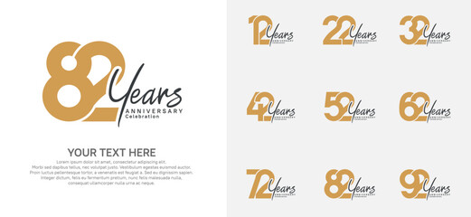 Anniversary logo set vector design, brown and black color for celebration event