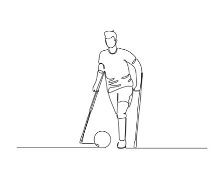 single line drawing soccer player with crutches clip art preview