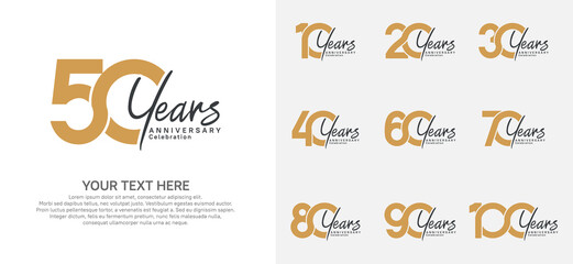 Anniversary logo set vector design, brown and black color for celebration event
